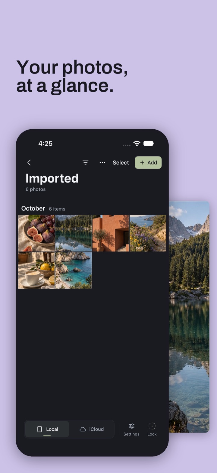 A grid of imported photos grouped by month.
